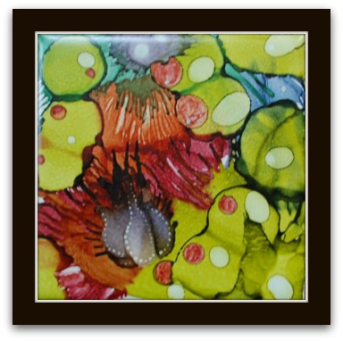 Alcohol ink painting on ceramic tile