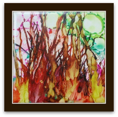 alcohol ink painting on ceramic tile