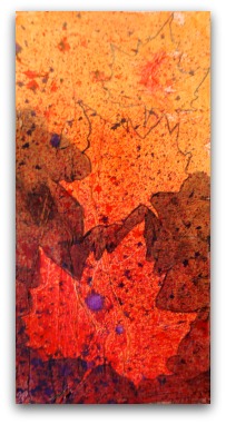 Outline maple leaf shapes and then paint around them using DecoArt Media Fluid Acrylic in Paynes Grey.  Apply with a 1/2-inch Angle brush.