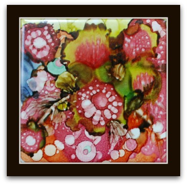 Alcohol ink painting on ceramic tile