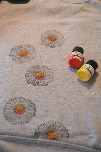 A quick fabric paint tutorial on a sweatshirt.