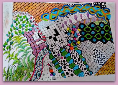 Zentangle Doodle with Acrylics and Watercolor