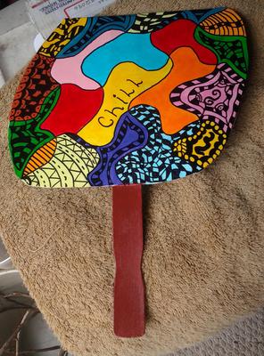 hand made freeform fan.  acrylics and marker